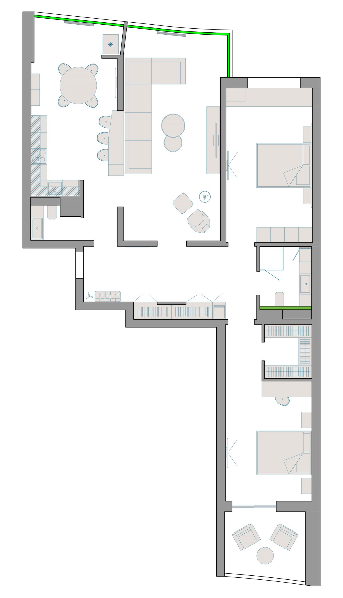 Планировка разработанная sreda.house для дизайн-проекта интерьера квартиры в ЖК "Новый город" Краснодар